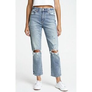 Daze Denim Just Right Straight Crop Jeans Light Wash Distressed Raw Hem Women 26